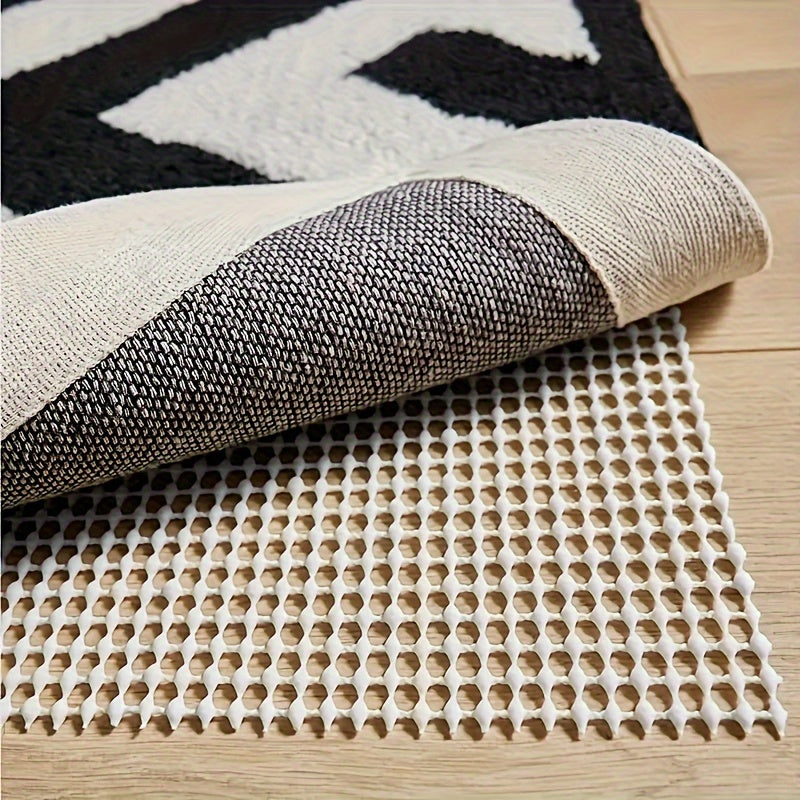 Beige PVC Non-Slip Rug Mat - Cut-Out Design for Bedroom, Living Room, Kitchen, Bathroom, Office - Indoor Use. Thick Grip Floor Carpet Sticker, 1 piece.