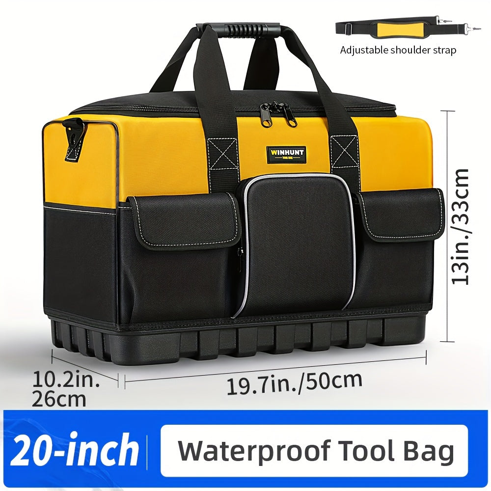 WINHUNT Tool Bag - Large, Heavy Duty, Waterproof, Polyester Material, Black/Yellow, Adjustable Shoulder Strap, Ideal for Industrial Tools Organization, Strong Molded Base, No Assembly