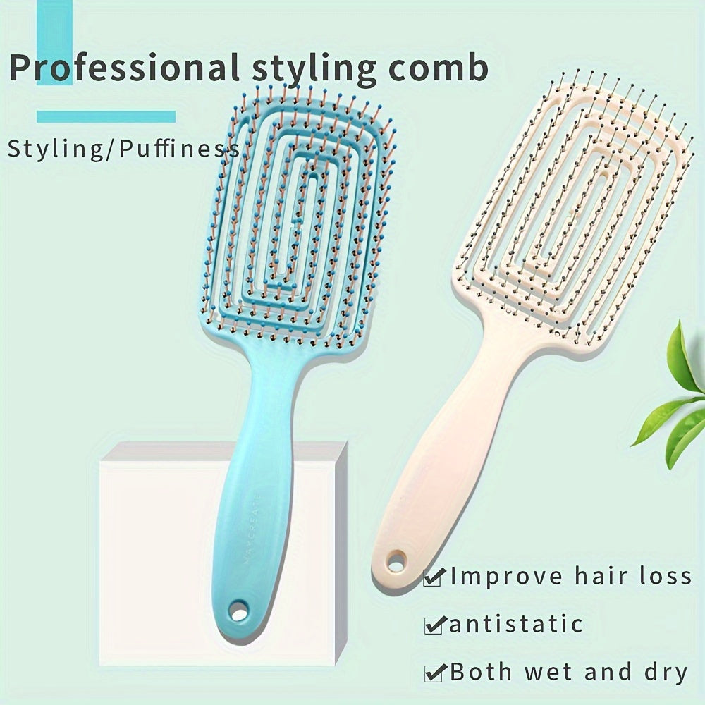 Nylon Bristle Detangler Hair Comb Set with Hollow Design and ABS Plastic Handle - Arc Shaped for Superior Scalp Fit