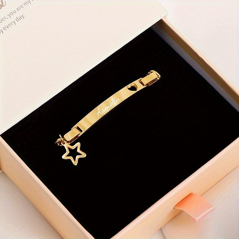 Personalized Star and Heart Bracelet - Ideal for Celebrating Birthdays, Anniversaries, and Memorable Events - Made with Titanium Alloy in Ivory and Gold, Comes with a Gift Box