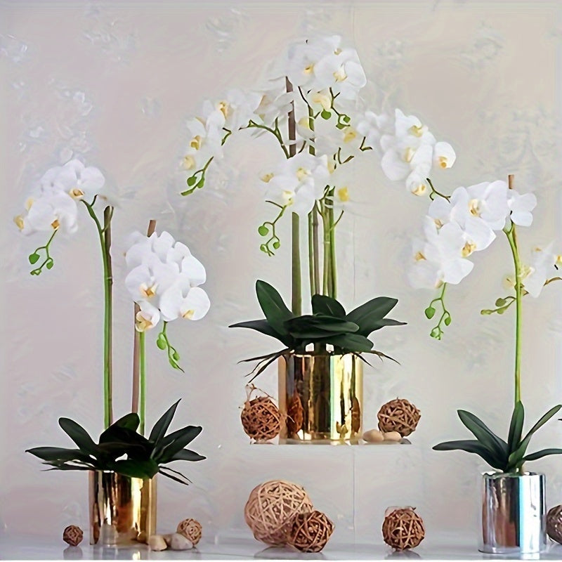 68.58 cm White Orchid Artificial Flower with Long Stem for High Vase, Real Touch Latex, Plastic Tabletop Decor for Various Occasions - No Electricity Required.