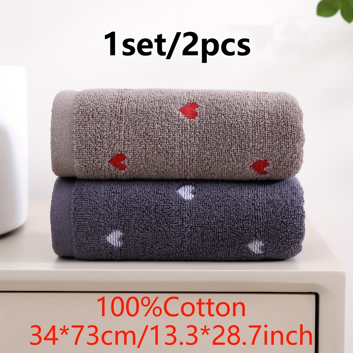 2pcs Heart Embroidered Hand Towels: Absorbent, Comfortable, Soft, Skin-Friendly. Perfect for Bathroom and Home Use.