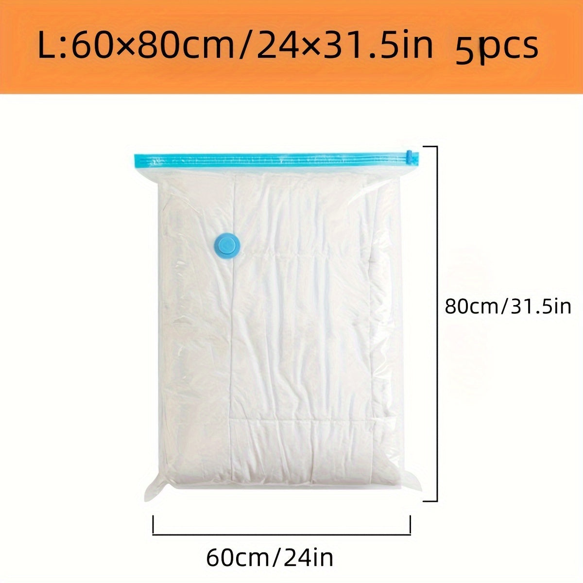 Get 5pcs of Space Saver Vacuum Compression Storage Bags that are made of durable plastic with zipper closure. These rectangle bags are perfect for multipurpose use, whether you're storing clothes, pillows, blankets, or bedding. No electricity needed for