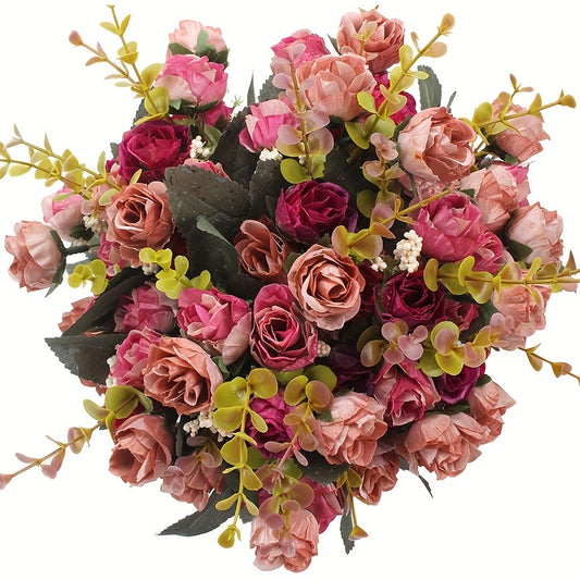 2 bundles of artificial rose flowers with 42 heads, suitable for cemetery decorations, home decor, or wedding bouquets. Perfect for adding a touch of summer faux flower decor.