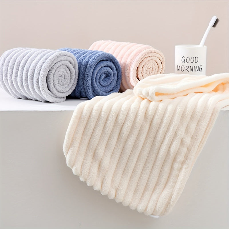 Contemporary soft hair towel pack made of 100% polyester for quick drying and gentle use, no hair dryer required, essential for everyday bathroom use.