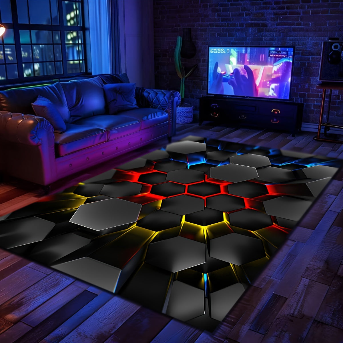 Liven up your space with this whimsical 3D Luminous Hexagon Area Rug! This cartoon-inspired rug is not only cool and fluffy, but also soft and non-slip, making it perfect for any room in your home. Use it in the living room, bedroom, bathroom, laundry