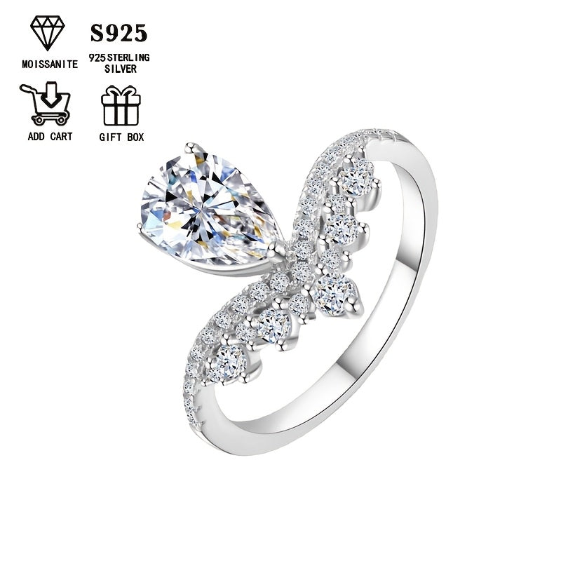 Stunning 2ct Pear-Shaped Moissanite Engagement Ring for Her - Made of Hypoallergenic 925 Sterling Silver, Ideal Anniversary & Wedding Present Complete with Certification and Luxurious Gift Packaging