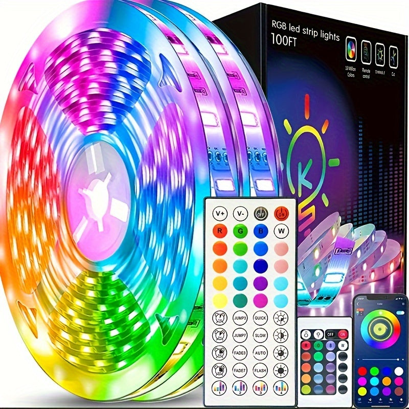 39.62m RGB 5050 DIY LED Tape Light, USB Flexible Ribbon Diode Strip for TV Backlight Room Decoration.