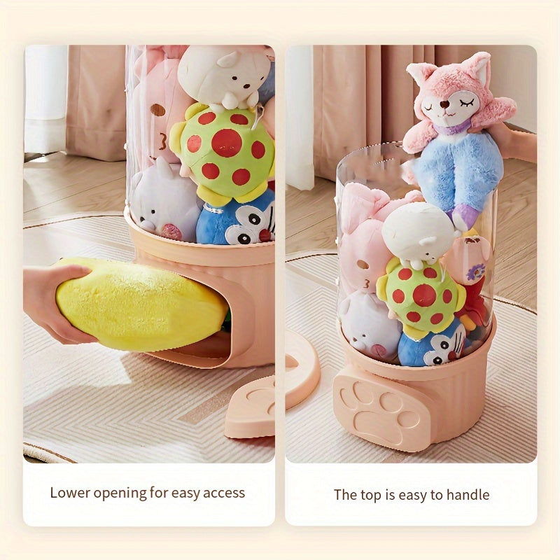 Versatile transparent organizer for dolls and plush toys, with a waterproof round design and lid. Ideal for gifting during Christmas and New Year, made of plastic material.