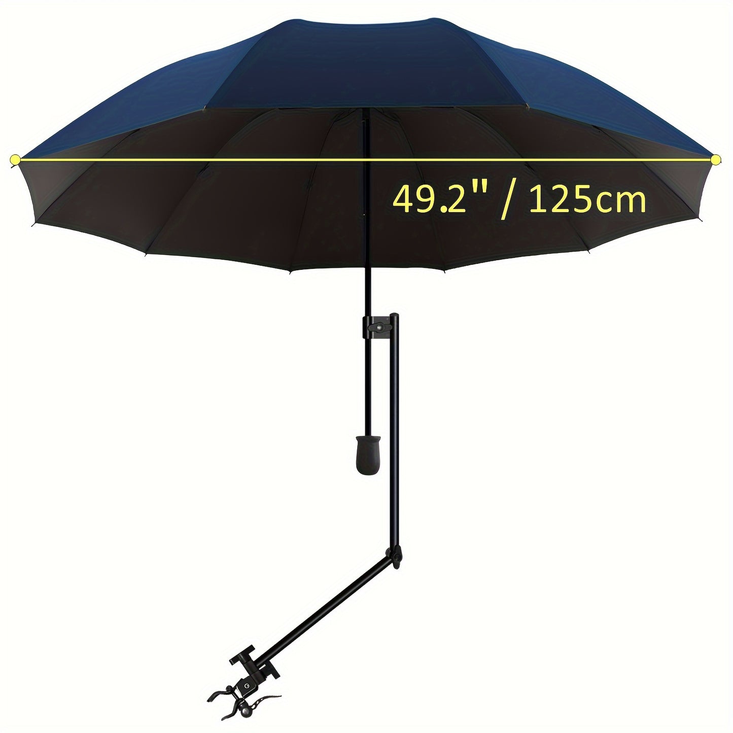 Portable sun umbrella with UPF50+ protection, adjustable clamp, manual open/close, UV-resistant polyester fabric, iron shaft - ideal for beach chair, golf cart, stroller.