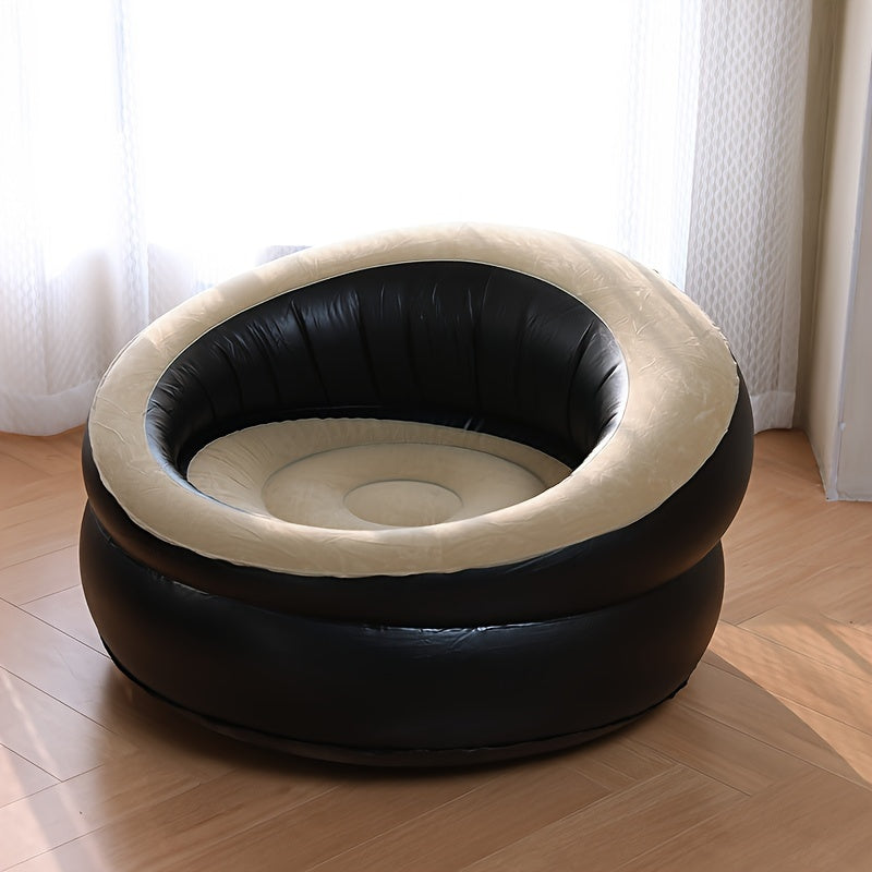 One single inflatable lazy sofa with a thickened inflatable seat, perfect for family outdoor activities. Portable armchair for relaxing in comfort.