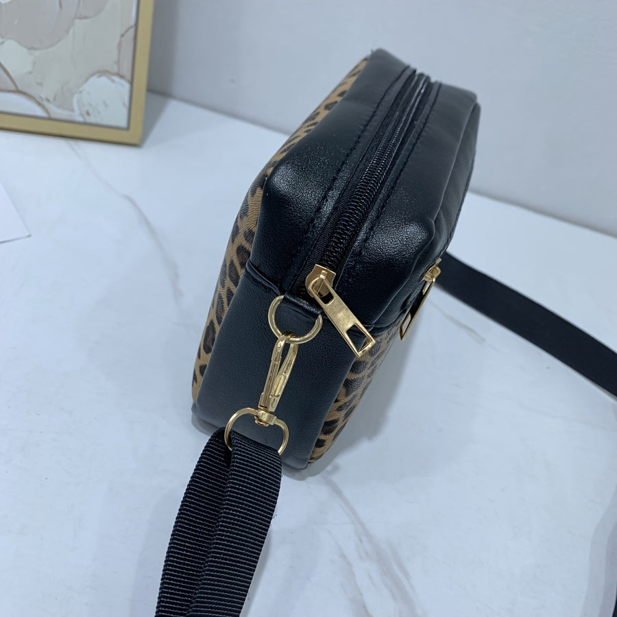 [Modern Appeal] Women's Leopard Print Crossbody Bag with Adjustable Strap - Versatile for Casual Outings, Office, and Daily Commute - Includes Phone Pocket and Coin Purse - Black, Small size