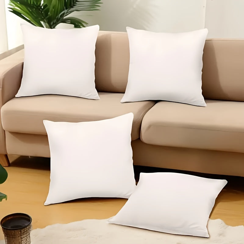 4 white pillow covers, 18x18 inches, solid color, soft velvet modern design for living room, bedroom, or sofa.