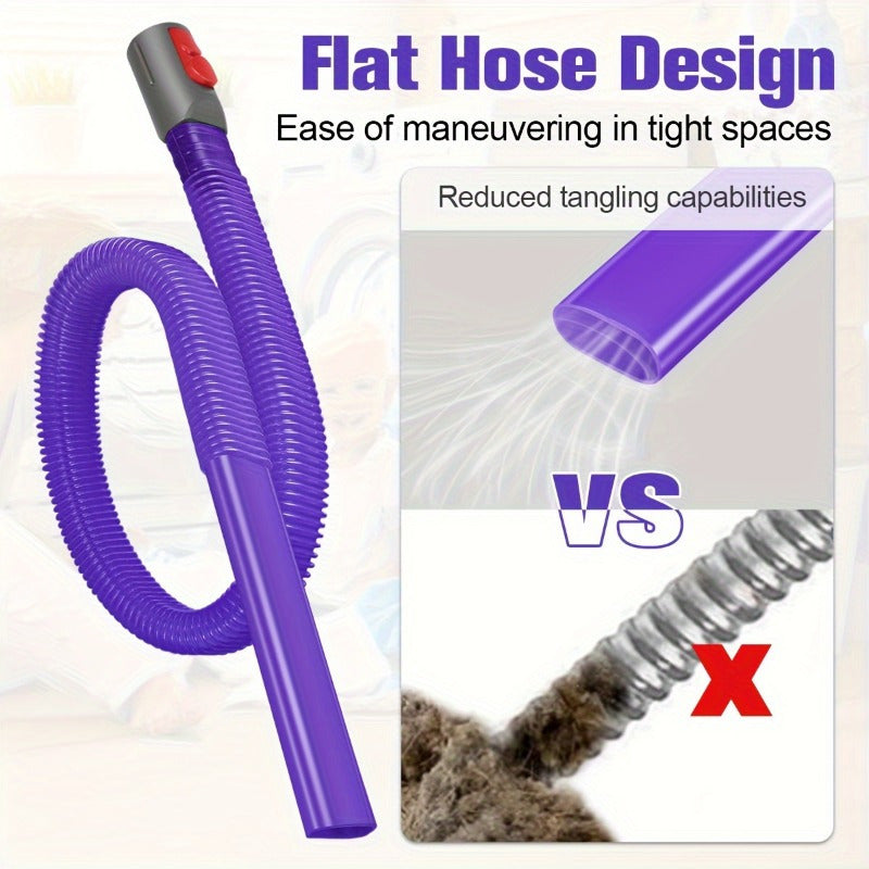 Lint remover and vacuum hose attachment kit includes 2 pieces for cleaning dryer vents. Compatible with Dyson V15, V12, V11, V10, V8, and V7 models. Made of durable purple plastic.