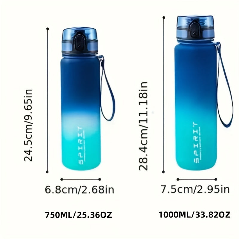 1 шт. Градиентная спортивная бутылка для воды, 750/1000 мл, BPA-free, материал ПК, непротекающая с крышкой для соломинки и портативным кольцом, идеально подходит для тренажерного зала, активного отдыха, походов - только ручная стирка.