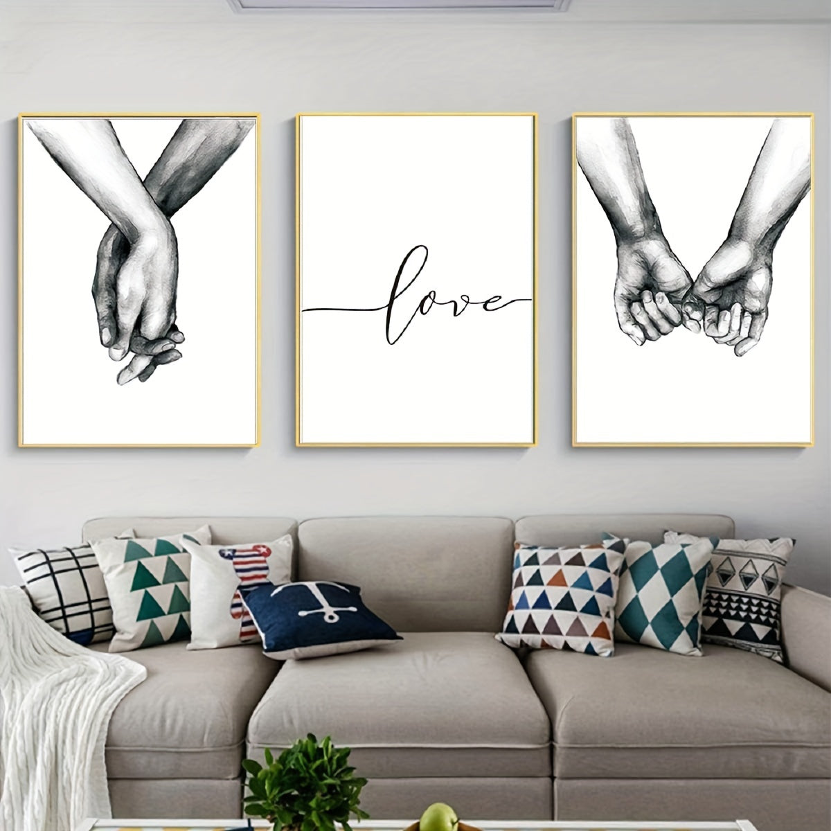 Black and white canvas paintings, 3 pieces, ideal for wall decor in any room, no frame included.