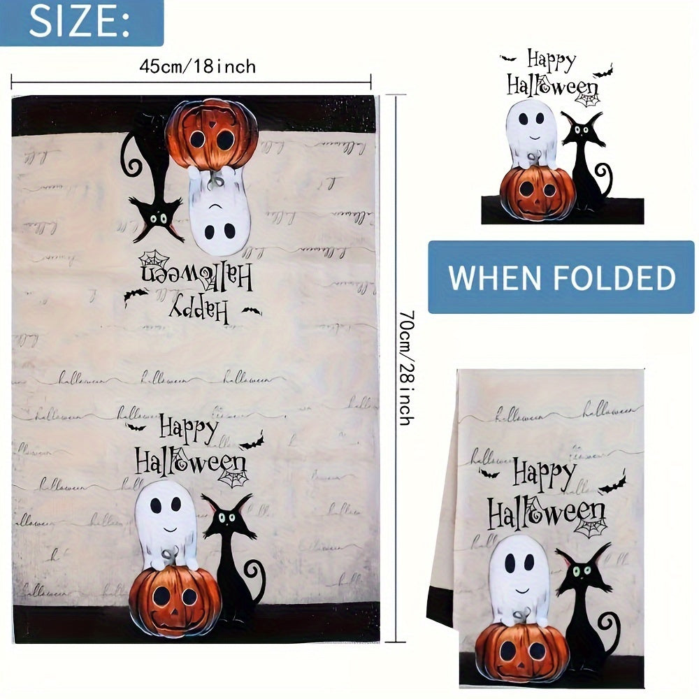 1 piece Halloween kitchen towel made of polyester microfiber that is super absorbent and constructed with non-woven fabric. This machine washable towel features a vintage pumpkin and ghost design, making it perfect for use as a multipurpose dish cloth