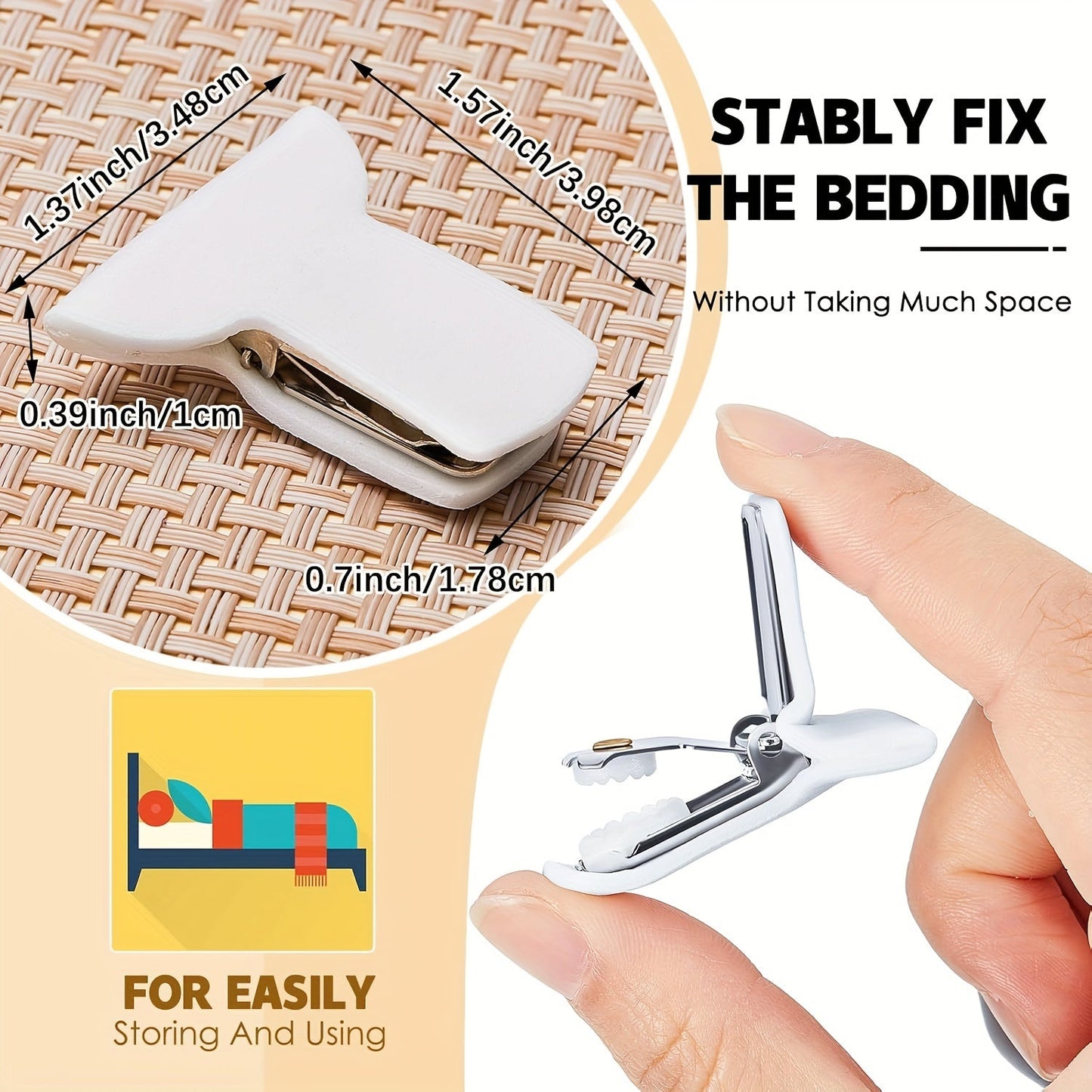 Set of 4 Comforter Clips for Non-Slip Duvet Fastening, Hand Washable, Multipurpose Bedding Grips for Home Application