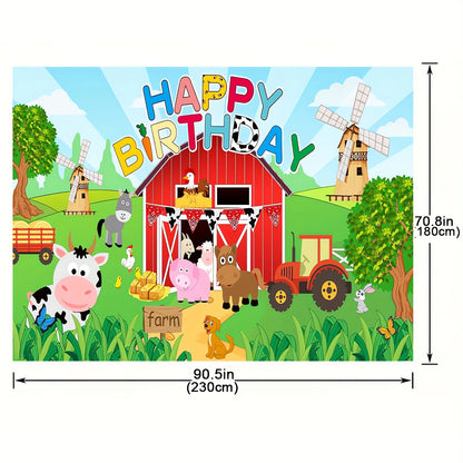 Large farm animal birthday party backdrop for kids' celebrations, 129.54x149.86cm (70.8x90.5") polyester photo background