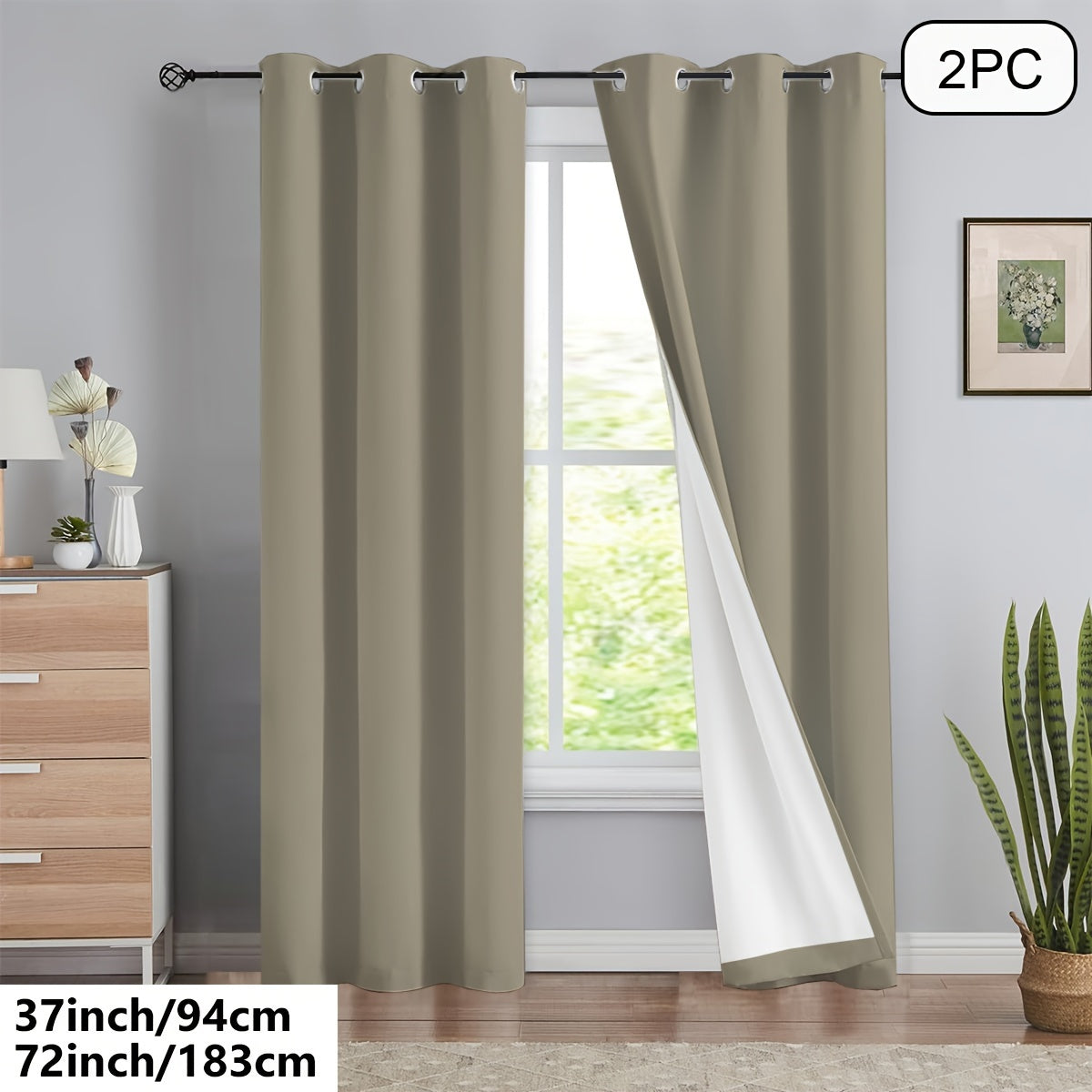 2 blackout curtains for home décor, 100% full blackout with white lining, 54x84 inches, off-white.