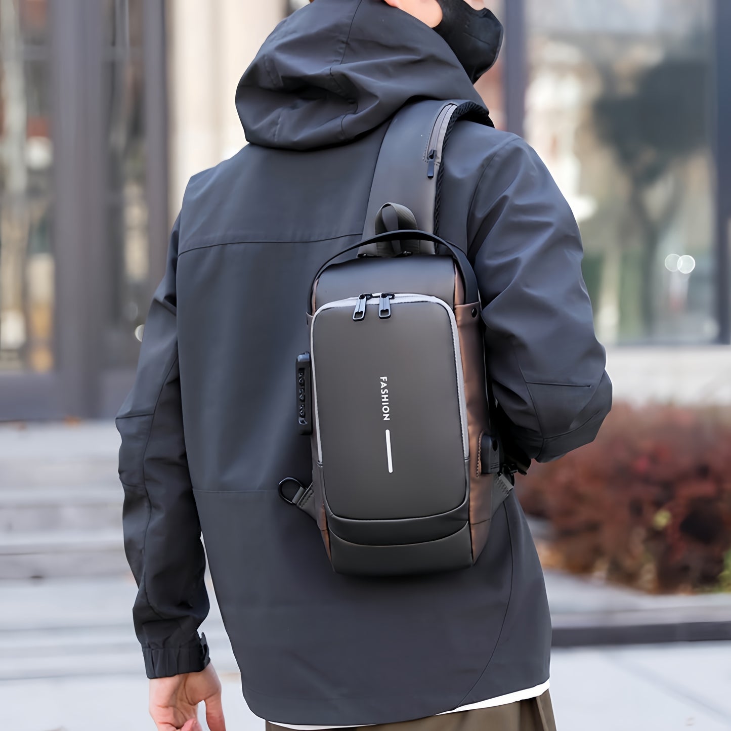 Sling Backpack with USB Port and Adjustable Strap for Hiking and Travel.