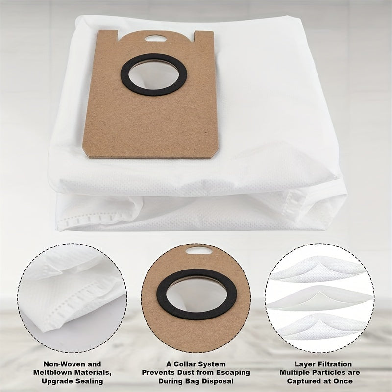 Leak-Proof Replacement Bags for Robot Vacuum Cleaner - 10-Pack High-Capacity Dust Bags Compatible with Proscenic M7 MAX, M7 PRO, M8, Kyvol Cybovac S31, Uoni V980 Plus Q6 - Includes Plastic Floor Attachment