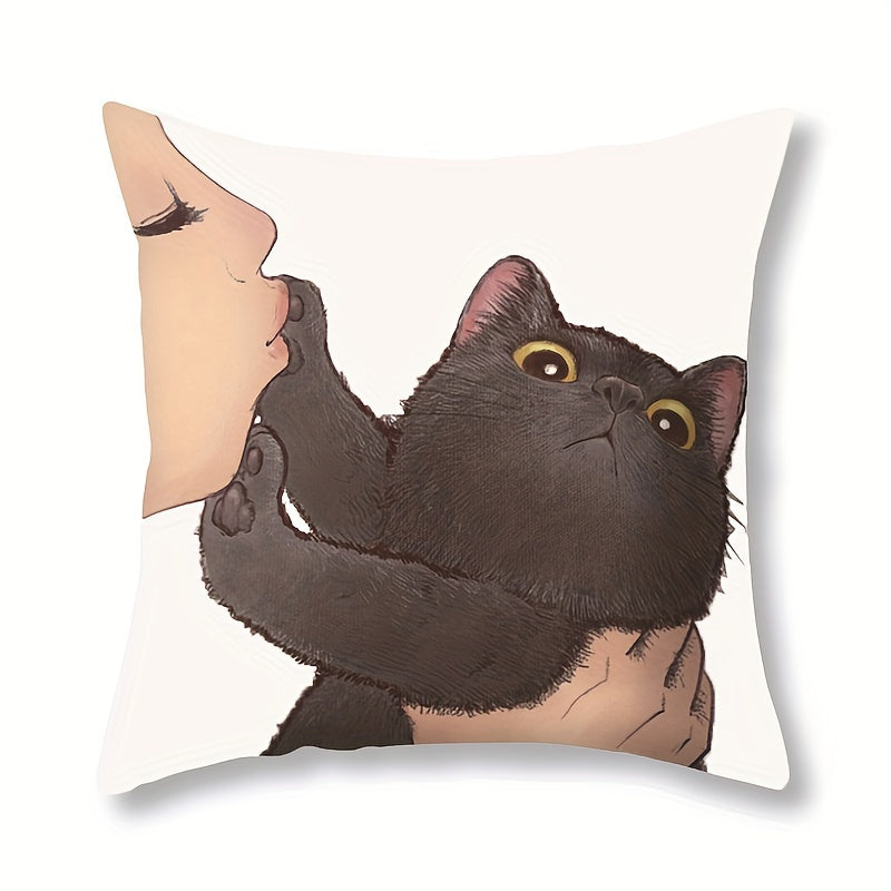 Adorable Reversible Cat Throw Pillow Cover, 44.96x44.96cm - Easy to Clean, Zipper Closure, Ideal for Enhancing Living Room & Home Décor