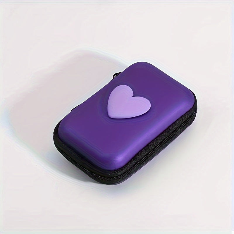 Heart-shaped storage bag for earphones, data cables, and chargers with anti-fall zipper.