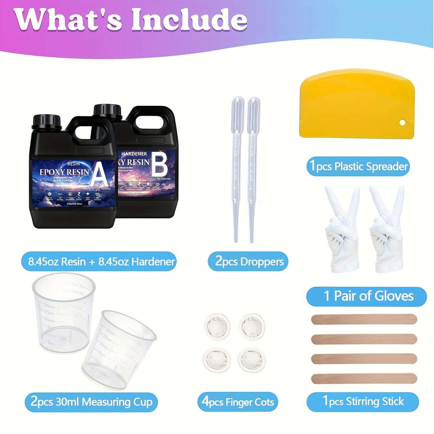 High gloss, bubble-free epoxy resin kit for art, crafts, jewelry making, DIY projects, and molds.