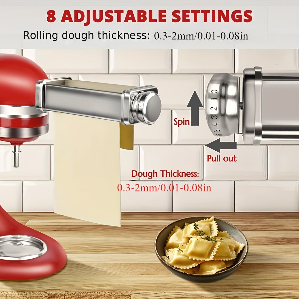 Stainless Steel Pasta Maker Attachment Set for KitchenAid Stand Mixers - Includes Noodle Roller, Spaghetti & Fettuccine Cutters (Set of 3, Machine Not Included)