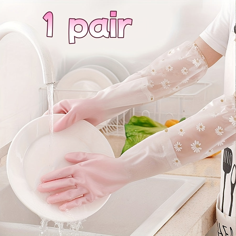 Get a set of waterproof PVC cleaning gloves with durable non-slip grip, perfect for use in the kitchen, bathroom, living room, furniture, and patio. These gloves come with an alcohol-free formula and are essential for keeping your home clean.