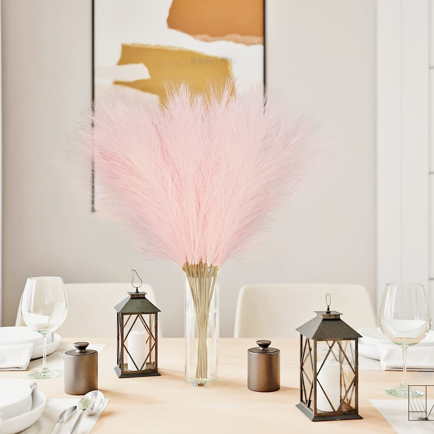 10 pieces of 53.34cm pink faux pampas grass branches for home or wedding decor, no electricity required.