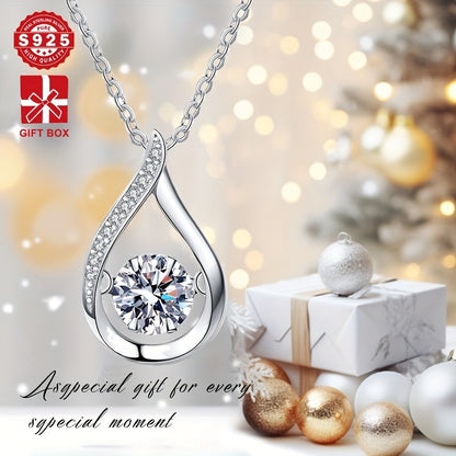 Women's Water Drop Spiritual Necklace, made of s925 Pure Silver with Energetic Main Stone and Inlaid Artificial Zirconia, High-end Fashion, Ideal for Gifting and Daily Wear, Low Allergy.