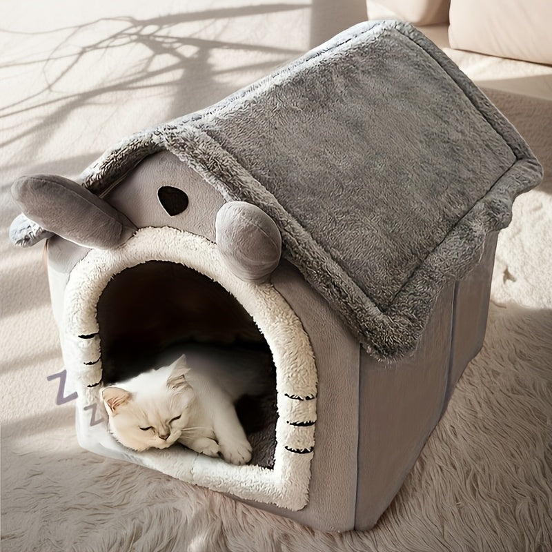 Pet house for cats and dogs with detachable washable winter bed made of soft polyester, designed in classic style.