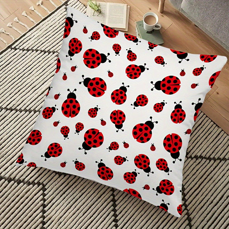 Ladybug Throw Pillow Cover - This decorative pillow case is perfect for adding a touch of charm to your home decor. Measuring 45.72 by 45.72 cm, it is suitable for use in the living room, bedroom, or on a sofa or chair. Made from soft plush material