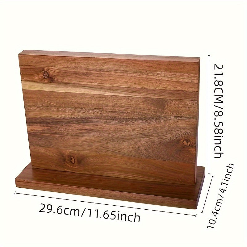 YumiPLUS Magnetic Acacia Wood Knife Holder - Square Double-Sided Kitchen Organizer for Chef's Knives and Utensils