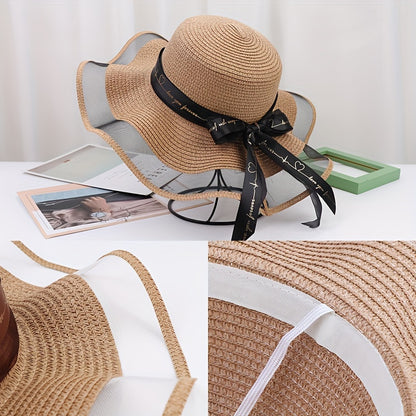 Stylish UV-protected Sun Hat with Bow - Breathable Straw Cap for Women, Ideal for Outdoor Activities in Spring/Fall