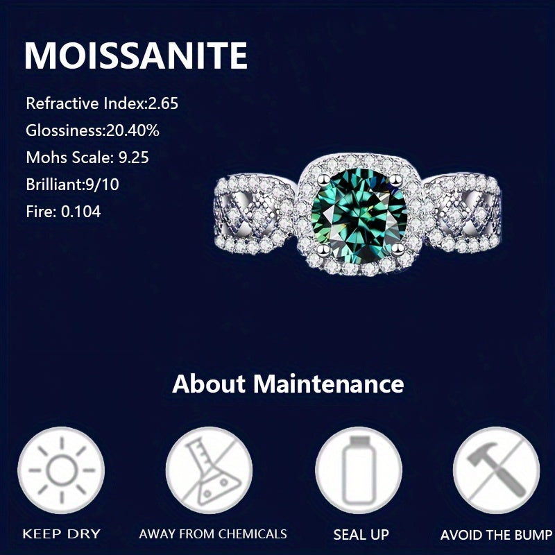 Stylish Bohemian 925 Sterling Silver Wedding Band featuring a 1 Carat Green Moissanite Stone, Intricate 18K Gold Plated Lace Pattern, Perfect for Everyday wear and Special Events, Classic and Timeless Design, Ideal for Proposals, Engagements, and