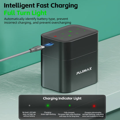 8pcs PUJIMAX 3400mWh lithium battery bundle with all-in-one yellow charging box. Supports only 1.5V rechargeable lithium batteries.