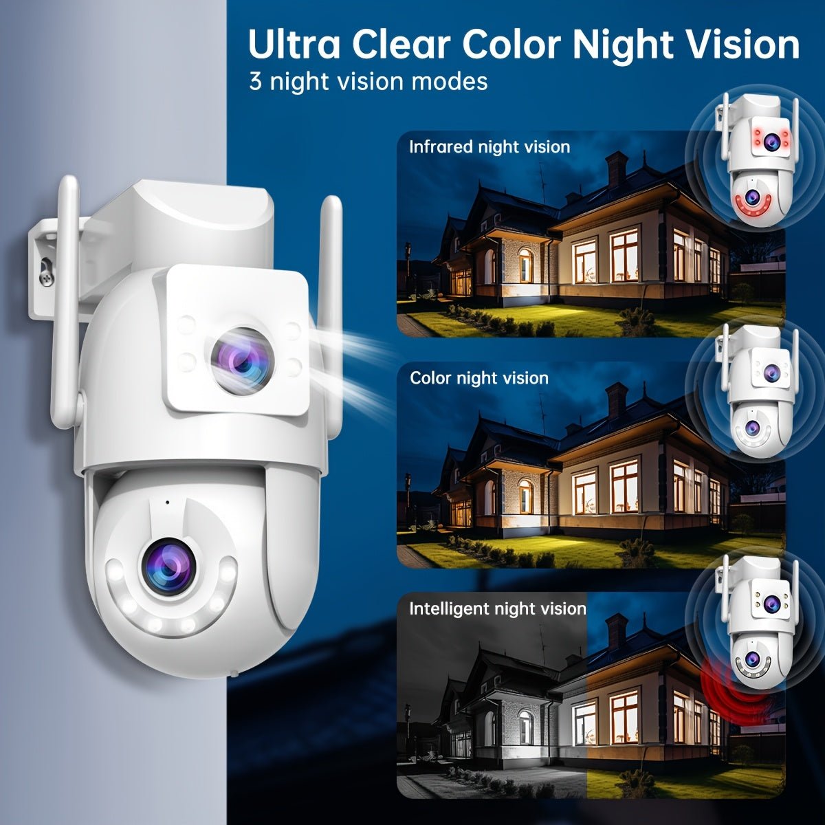 Experience advanced home security with our Outdoor HD two-way video call feature, closed-circuit TV monitor, remote access via your mobile phone, 360-degree photography, full-color night vision, two-way video communication, built-in Wi-Fi hotspot, simple