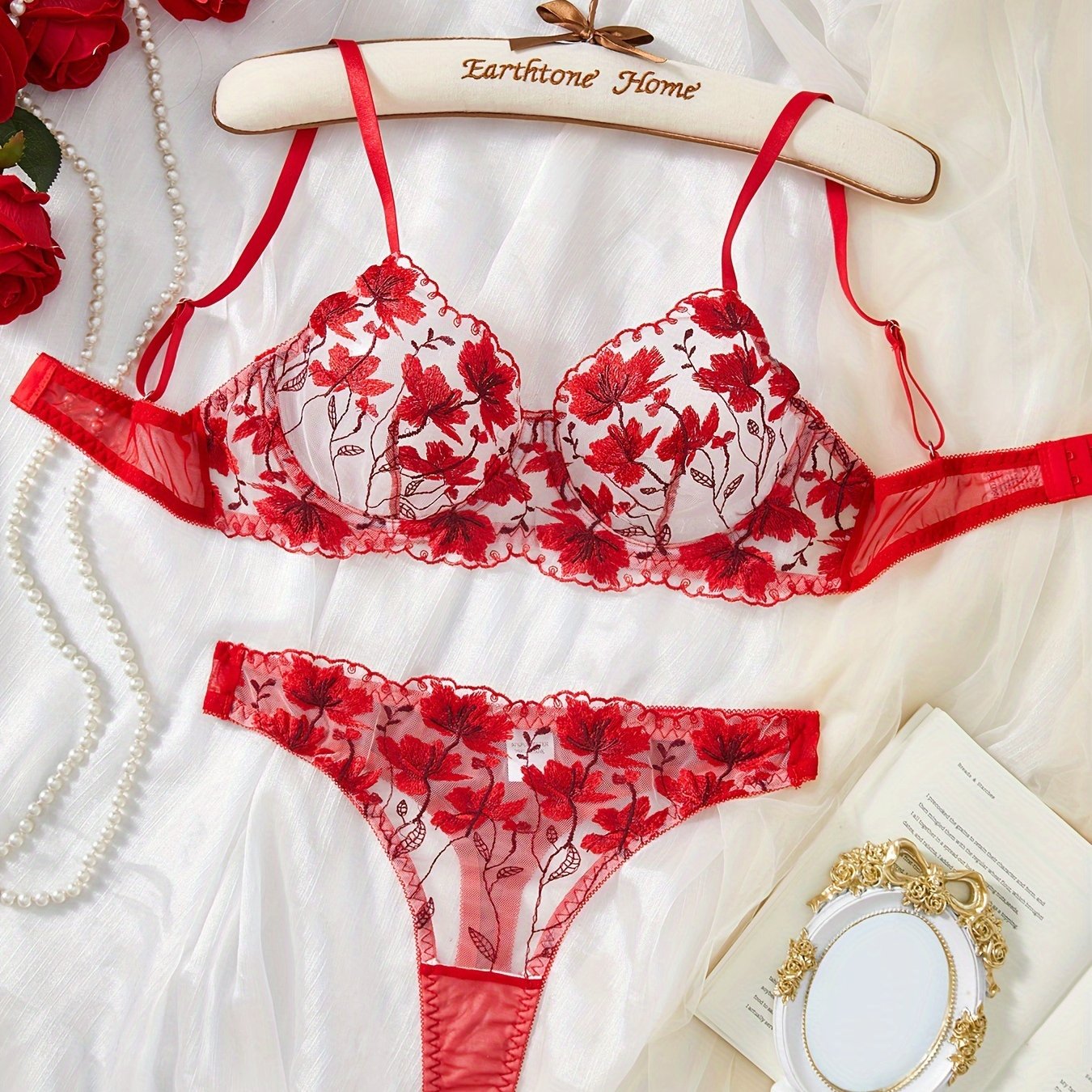 Floral Embroidered Lingerie Set for Women