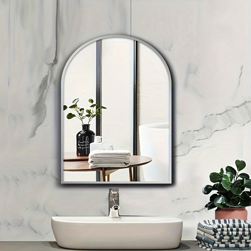 Arch-shaped wall-mounted makeup mirror with aluminum frame