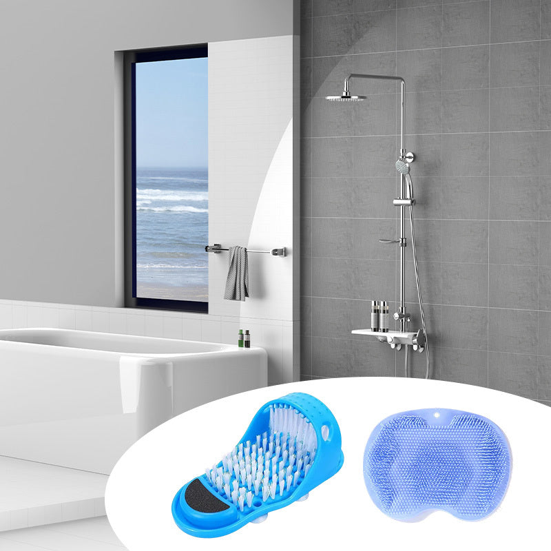 Set of 2 Ergonomic Shower Scrubbers - Includes Non-Slip Foot and Back Exfoliating Brushes with Suction Cups. Made from Durable Plastic, this Massage Pad is Suitable for Men and Women. It is Reusable, Soothes Foot Pain, Removes Calluses and is Ideal for