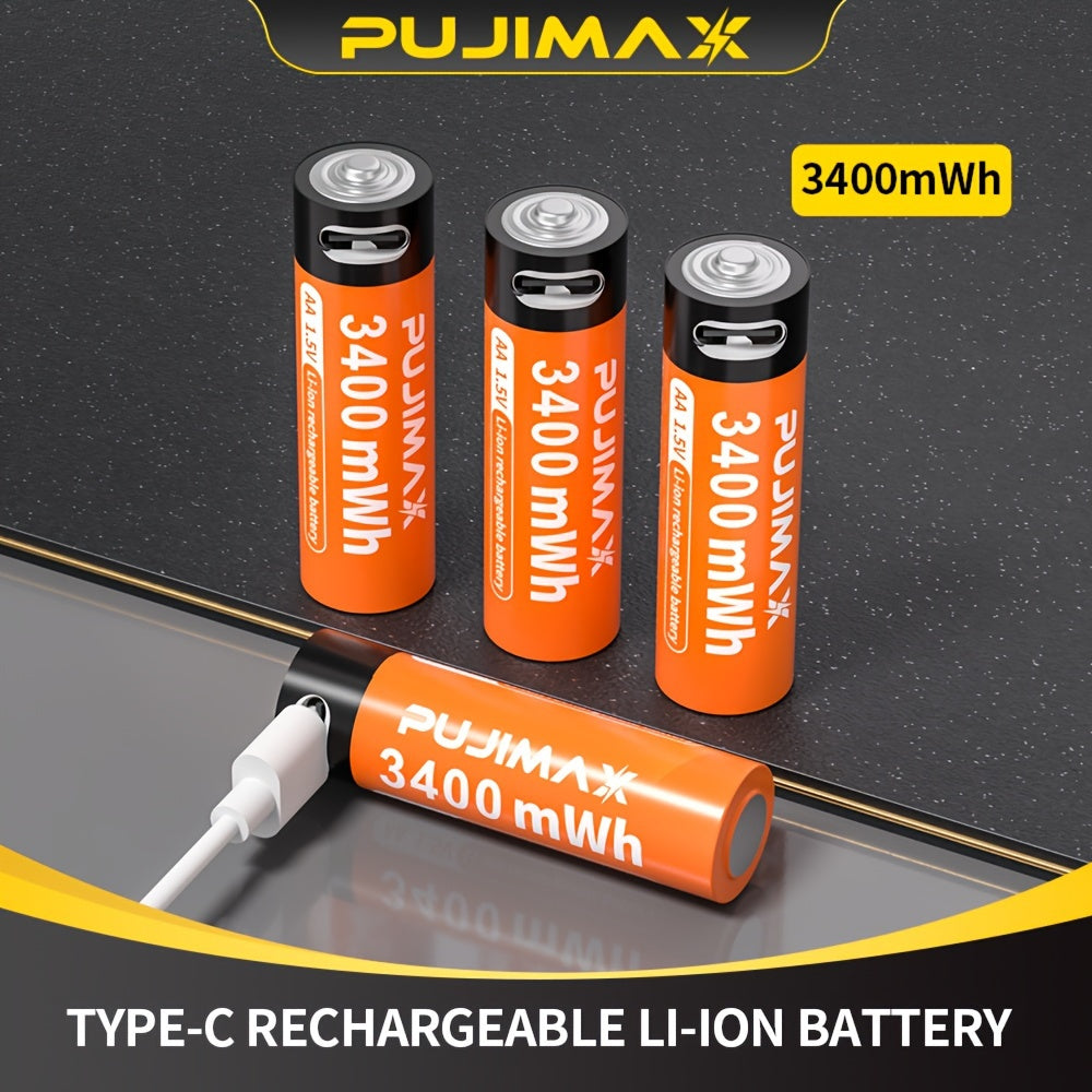 PUJIMAX 1.5V AA rechargeable lithium batteries are stable, can be reused 1500 times, cost-effective, and suitable for various devices like mice, remote controls, doorbells, toys, and alarm