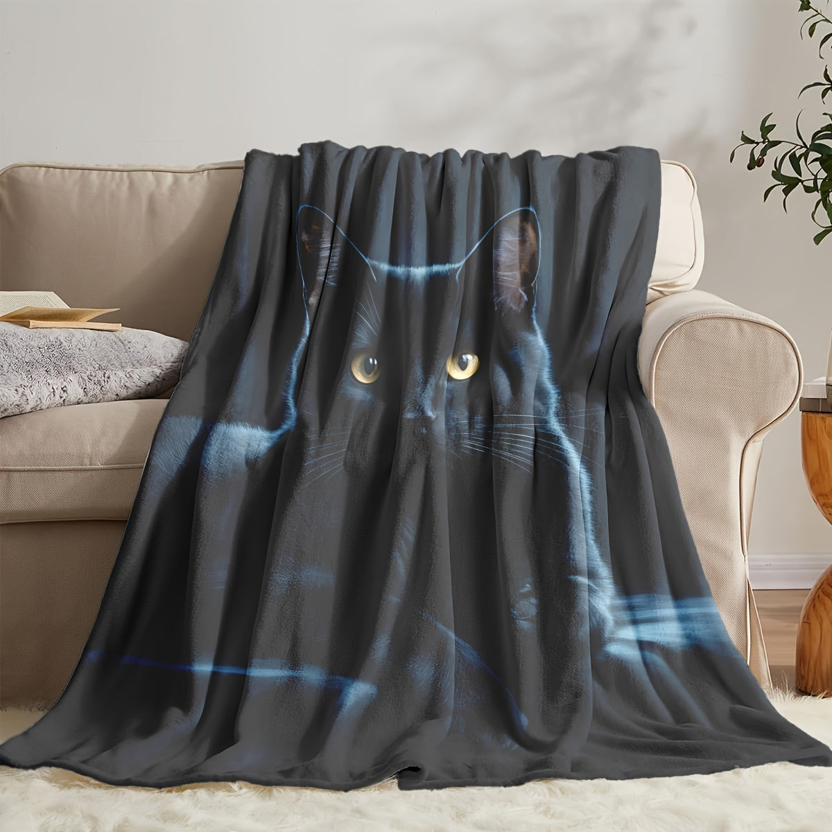 Cozy up with our stylish Black Cat Flannel Blanket! This soft quilted warm throw is perfect for couches, sofas, beds, and travel. It's stain-resistant and can be used year-round. Made with multipurpose animal print polyester bedding with a digital print