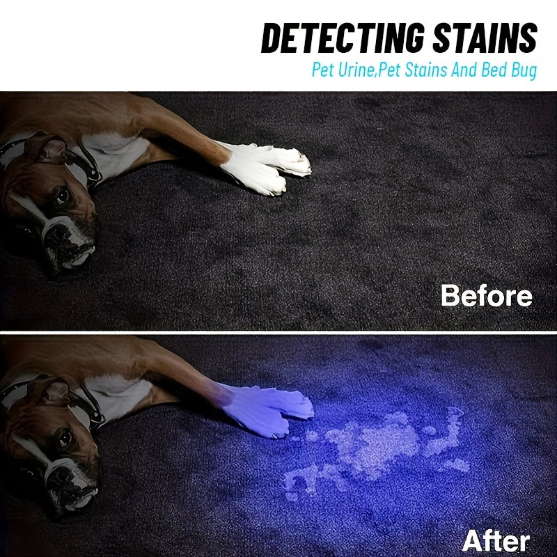 1pc Rechargeable UV flashlight for detecting pet urine stains, curing resin, and hunting scorpions.