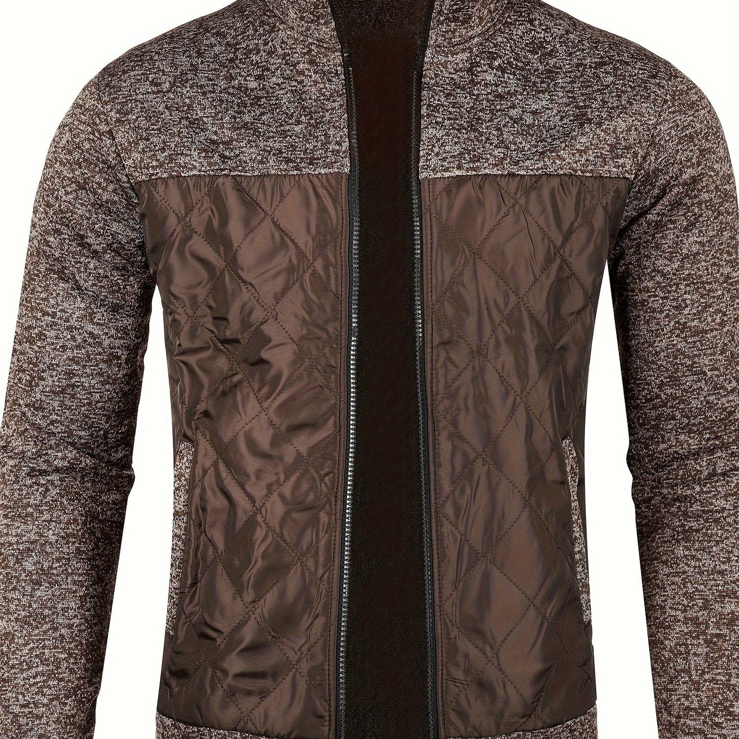 Men's Autumn/Winter Casual Knitted Cardigan Jacket with Stand Collar and Full Zip.