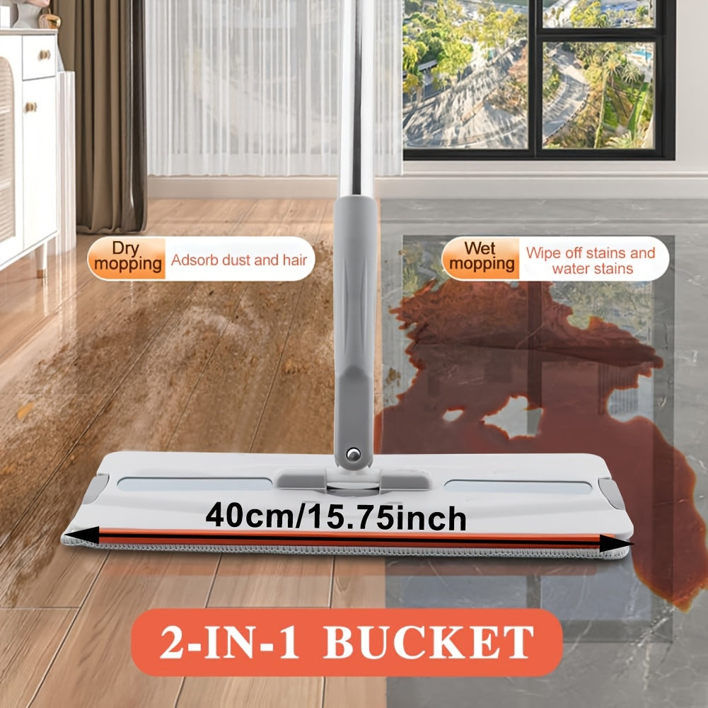 Flat Mop and Bucket Set with Wringer - No Hands Required! Features a 132.08cm Long Handle and 4 Reusable Microfiber Pads for Easy Floor, Wall, and Window Cleaning. Perfect for Bedroom, Kitchen, Living Room, and Home. Great for Window Cleaning too!