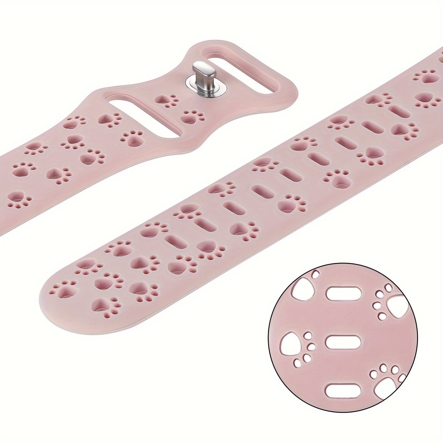 Silicone animal paw print watch band compatible with Apple Watch series 1-9, SE, Ultra, Ultra 2, S10, water-resistant, soft, breathable, casual style, includes buckle.