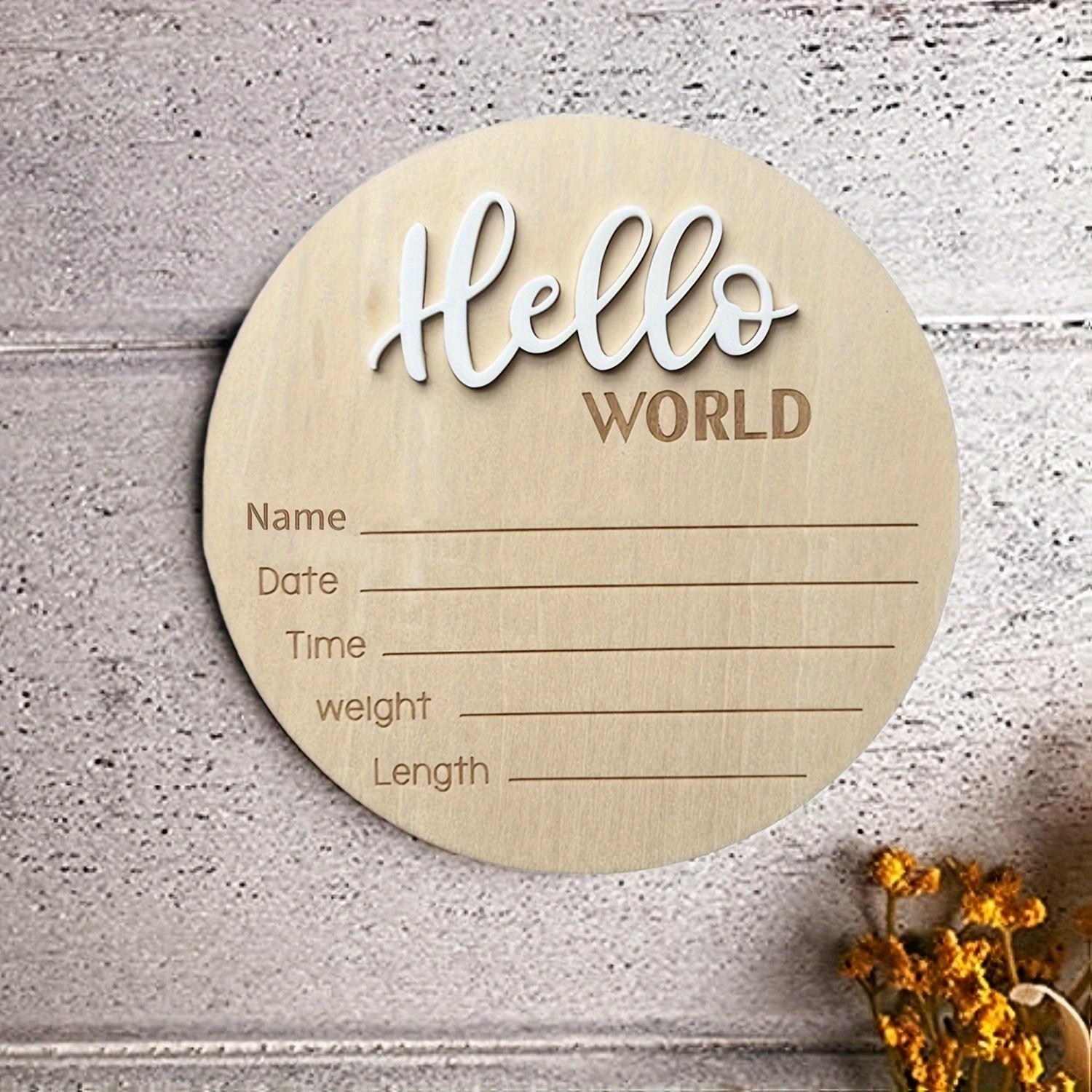 Introducing the "Hello World" 3D Engraved Wooden Birth Announcement Sign! This beautifully crafted plaque is perfect for photography props, an ideal shower gift, and a wonderful way to capture all the memorable details of your little one's arrival.